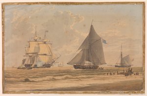 Navire de la Royal Navy près du rivage, début du 19e siècle