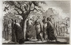 Bible de Royaumont, Nouveau Testament : Conversion de Zachée. Jésus-Christ parlant avec Zachée perché sur le sycomore. Illustration de 1811 - Unknown artist