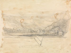 Paysage rural avec montagnes au loin - Unknown artist