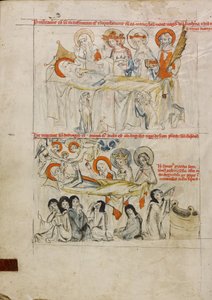 Sainte Edwige sur son lit de malade entourée de saints ; la mort de sainte Edwige et son âme reçue au paradis - Unknown artist