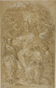 Saint Pierre, Saint Augustin et une Sainte en Adoration de l