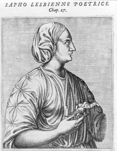 Sapho (Sappho) poète et lesbienne. Gravure du 18ème siècle.