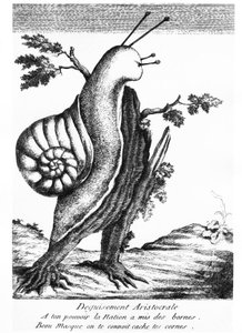 Dessin satirique : déguisement aristocratique (un escargot sur une souche) - Unknown artist