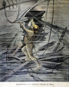 Scaphandrier cherchant des épaves au Havre. Illustration du « Petit Journal » de 1892. - Unknown artist