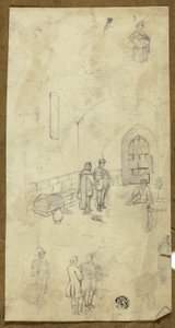 Scène dans une cellule de prison avec croquis d