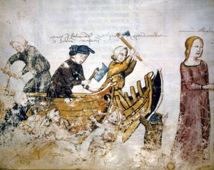 Scène de construction navale au 13ème siècle