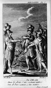 Scène du premier acte de « Alexandre aux Indes » (Alessandro nelle Indie), opéra du compositeur Niccolo Vito Piccinni (ou Piccini) (1728-1800) (1758) d