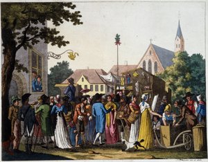Scène de promenade au 18ème siècle - gravure - Unknown artist