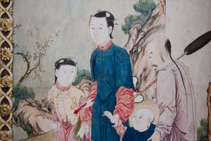Scènes de la vie quotidienne en Chine (détail du papier peint chinois, cabinet chinois, résidence de chasse, par Filippo Juvarra, Stupinigi, Piémont, Italie) - Unknown artist