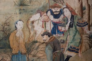 Scènes de la vie quotidienne en Chine (détail du papier peint chinois, cabinet chinois, résidence de chasse, par Filippo Juvarra, Stupinigi, Piémont, Italie) - Unknown artist