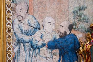 Scènes de la vie quotidienne en Chine, détail du papier peint chinois, cabinet chinois, résidence de chasse, par Filippo Juvarra, Stupinigi, Piémont, Italie - Unknown artist