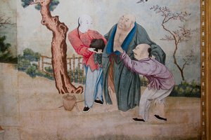Scènes de la vie quotidienne en Chine, détail du papier peint chinois, cabinet chinois, résidence de chasse, par Filippo Juvarra (1678-1736), Stupinigi, Piémont, Italie - Unknown artist