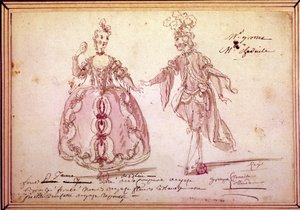 Scénographie : dessin de costumes pour la pastorale « Naïs » par Jean-Philippe Rameau (1683-1764) 1764. Aquarelle. - Unknown artist