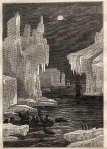 Deuxième voyage (1772-1775) du capitaine James Cook (1728-1779) : les îles de glace (iceberg), traversées sur le chemin du cap de la circoncision (île Bouvet, Antarctique) - illustration tirée de "Les grands marins du XVIIIe siècle" - Unknown artist