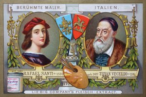 Série de peintures par des peintres célèbres, Rafael Santi et Tiziano Vecellio, Italie