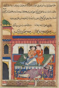 Shahr-Arai et son amant se prélassant sur un lit sous lequel est caché son mari, des Contes d
