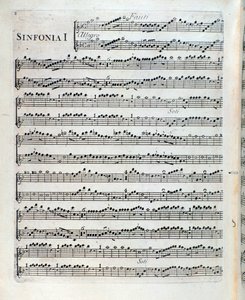 Partition pour la flûte dans la première symphonie de Sei sinfonie a piu strumenti op. 5 par François Joseph Gossec