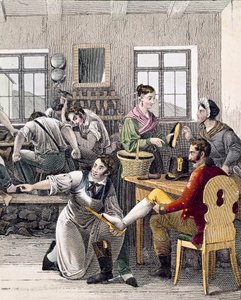Atelier de cordonnier (Un homme prend la mesure de son pied) - Unknown artist