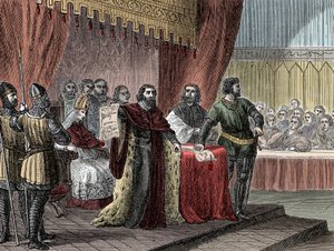 Signature de « la Grande Charte » par le roi Jean Sans Terre (1167-1216) (« Magna Carta ») à Runnymede le 15 juin 1215 - Unknown artist