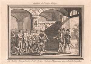 Sir Walter Raleigh libère cinq rois indiens, qui étaient tous enchaînés ensemble - Unknown artist