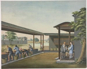 Filage du tissu, préparation des feuilles de thé, préparation de la soie - Unknown artist
