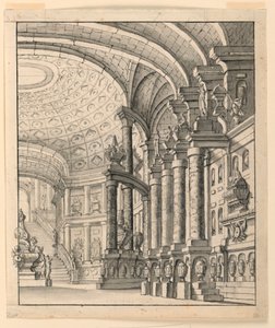 Décor de scène : Hall avec plafond à caissons et urnes - Unknown artist
