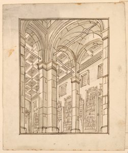 Décor de scène : Intérieur de bibliothèque avec arches - Unknown artist
