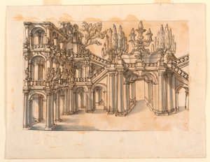 Décor de scène : Escalier dans le parc