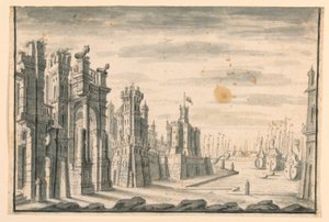 Décor de scène, vue de la ville et du port