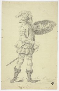 Page debout avec bouclier et épée