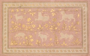 Scènes pochoirées de lion et de gazelle (verso)