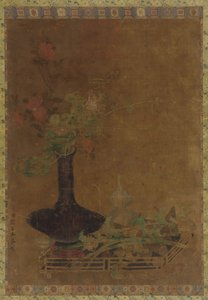 Nature morte - un vase noir et des fleurs - Unknown artist