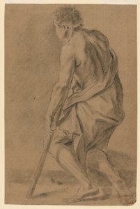 Étude : Un homme à moitié nu avec une béquille - Unknown artist