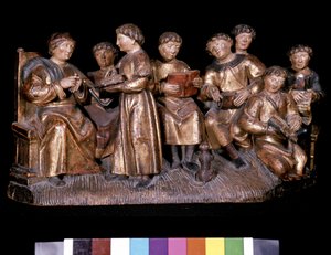Enseignant et élèves - bois sculpté