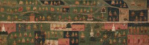 Bannière de temple avec sites de pèlerinage et scènes du Svayambhu-purana (Texte ancien du Bouddha primordial)