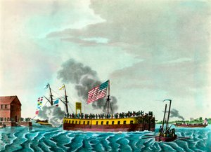 La frégate à vapeur Fulton « Manœuvrant dans le port de New York aux États-Unis » Gravure vers 1807 Collection privée - Unknown artist