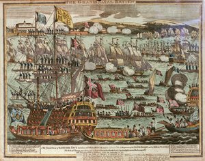 La grande revue navale. Cette grande revue de la marine britannique a eu lieu à Portsmouth les 24 et 25 juin 1814 en présence du prince régent et de ses visiteurs royaux, c. 1814 - Unknown artist