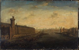 La Grande Galerie du Louvre, avec la Porte Neuve, Pont-Neuf, Cité, Tour de Nesle et Quai Malaquais, vers 1640, actuels 1er et 6e arrondissements - Unknown artist