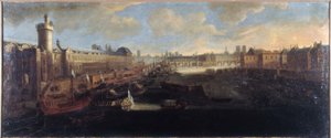 La Grande Galerie du Louvre, avec la Porte Neuve, le Pont-Neuf, la Cité, le Collège des Quatres-Nations en construction et le Quai Malaquais, vers 1665, sur la Seine la galère royale, 1er et 6e arrondissements actuels, entre 1660 et - Unknown artist