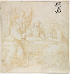 La Sainte Famille à table servie par un ange
