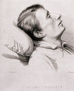 Le poète italien Giacomo Leopardi (1798-1837) sur son lit de mort. Gravure du 19ème siècle - Unknown artist