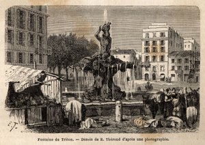 La Fontaine du Triton, à Rome, créée en 1643 par Gian Lorenzo (Gianlorenzo) Bernini dit Le Bernin (1598-1680), sur la place Barberini. Gravure pour illustrer le voyage à Rome, par Francis Wey, en 1864-1868, publié dans « Le tour du monde, nouveau journal d - Unknown artist