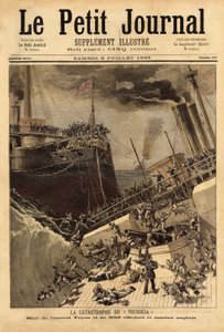 Le cuirassé Victoria coule au large des côtes syriennes, éperonné par le navire Camperdown. Gravure dans Le petit journal 8/07/1893. Collection Selva - Unknown artist