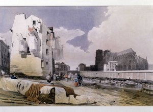 Les rives de la Seine et Notre-Dame de Paris - lithographie - Unknown artist