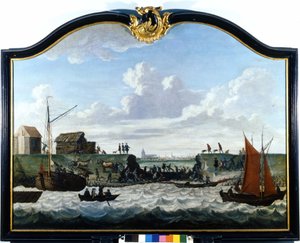 Le barrage de Zierikzee. Peinture anonyme du XVIIIe siècle. Zierikzee Wastenday Siloten, Duiveland. - Unknown artist
