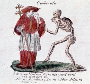 La danse macabre, le cardinal et un squelette (Estampe) - Unknown artist