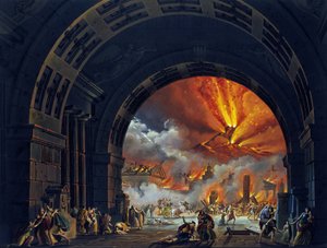 La destruction de Pompéi. (Éruption du Vésuve) Peinture à l