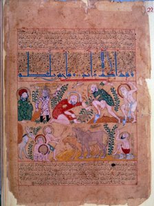 Le docteur Andromakhos observe les activités agricoles. Miniature tirée du « Livre des antidotes » 1199 Paris, B.N. - Unknown artist