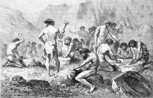 La fabrication et le polissage du silex par les hommes préhistoriques à Pressigny - Unknown artist