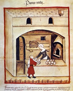 La préparation du pain avec du millet. Enluminure du « Tacuinum sanitatis » - Unknown artist